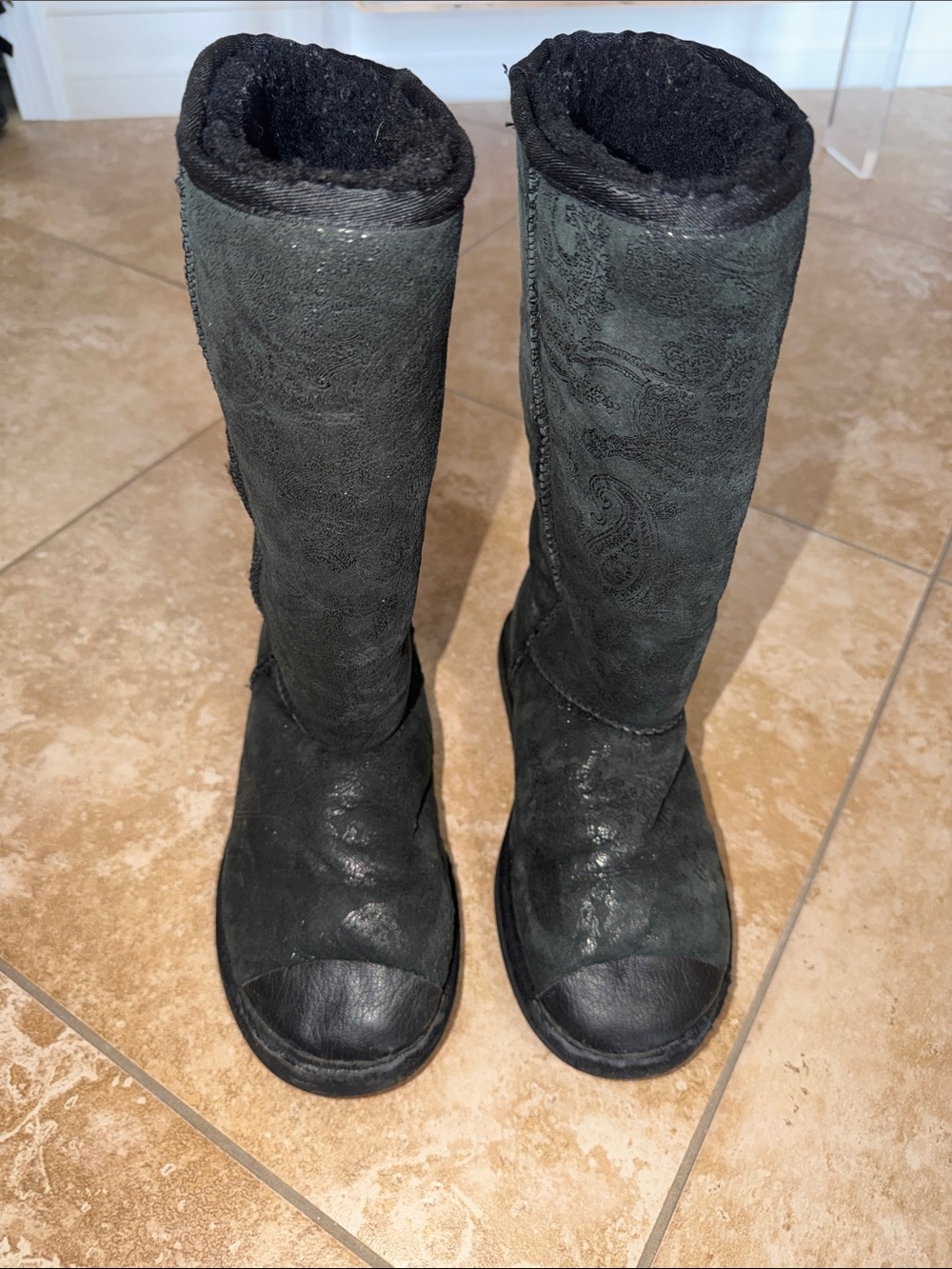 Tall Ugg Boots with Paisley print and Leather Tipped Toes
